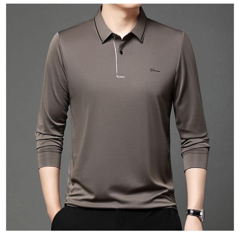 

Мужская рубашка ПОЛО с длинным рукавом на весну-осень, для мужчин среднего и молодого возраста, футболка с защитой от морщин, повседневная, для бизнеса M коричневый