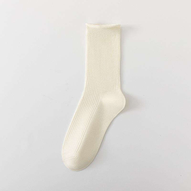 Female Autumn New Solid Color Curled Edge Breathable Wicking In The Tube Pile Pile Cotton Socks