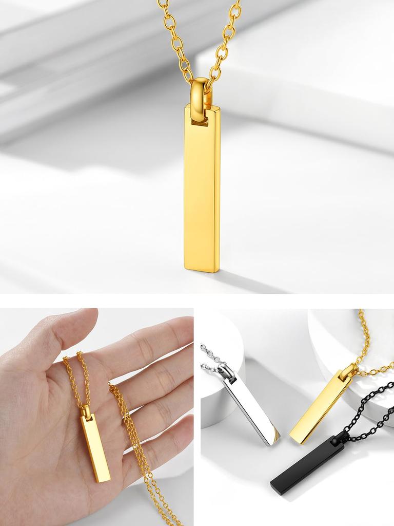 [PROSTEEL] Men's Simple Plate Necklace Pendant, 316L Surgical Stainless Steel, Hypoallergenic, Rust-Resistant, 55cm Long [Azuki Chain, Gold]