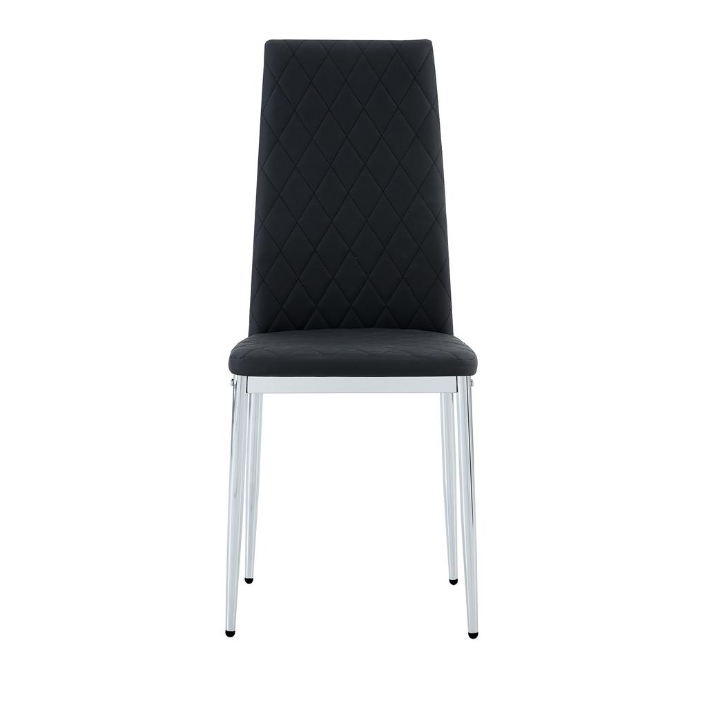Set di 4 sedie da pranzo, nere, ecopelle PU con motivo a rombi, gambe in metallo, sedia moderna per cucina, soggiorno, caffè e ufficio domestico