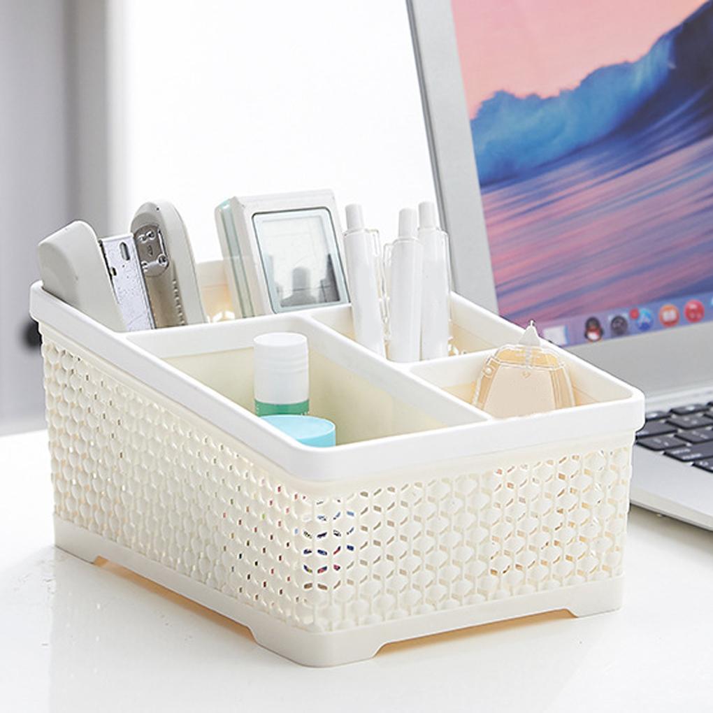 Plastic Desktop Cosmetics Storage Box Imitation Rattan Office Student Stationery Organizer Holder