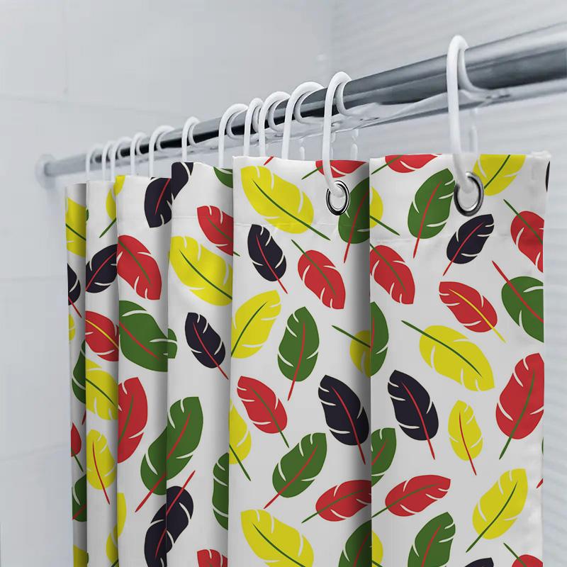Vibrant Feather Print Shower Curtain Raindrop Pattern For Bathroom Decorations Waterproof Fabric Red Green Yellow Black White Si
