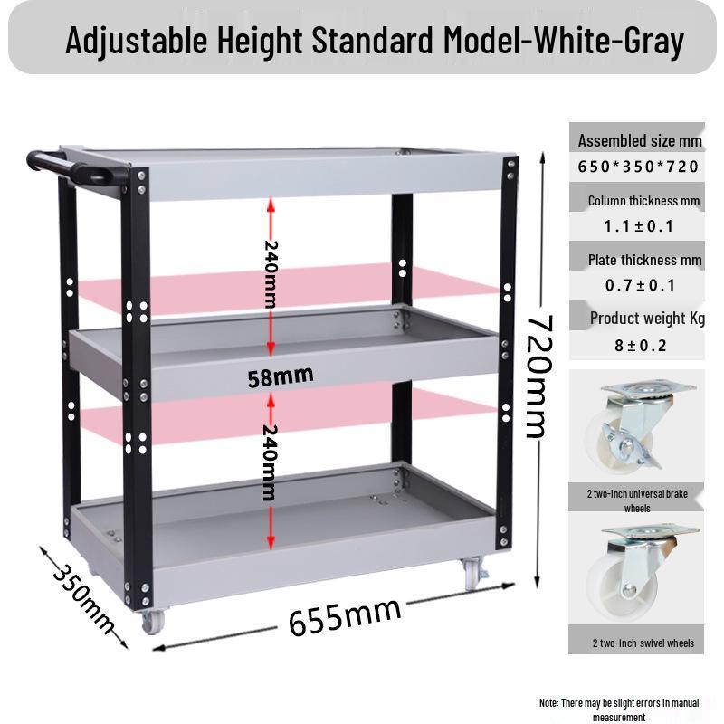 Adjustable 3-Tier Hand-Push Tool Cart for Auto Repair - Multi-Functional Mobile Workshop Storage.