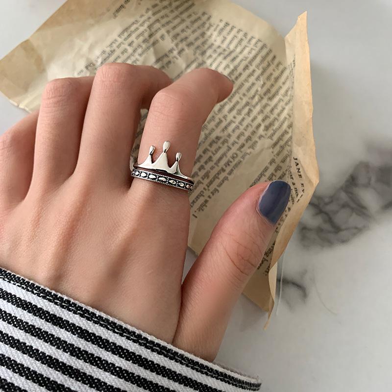 Crown Chic Open Ring For Women In Stunning Retro Silver With Elements Geometric