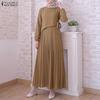 Robe Décontractée Musulmane pour Femme, Col Rond, Manches Longues, Coupe Ample, Plissée