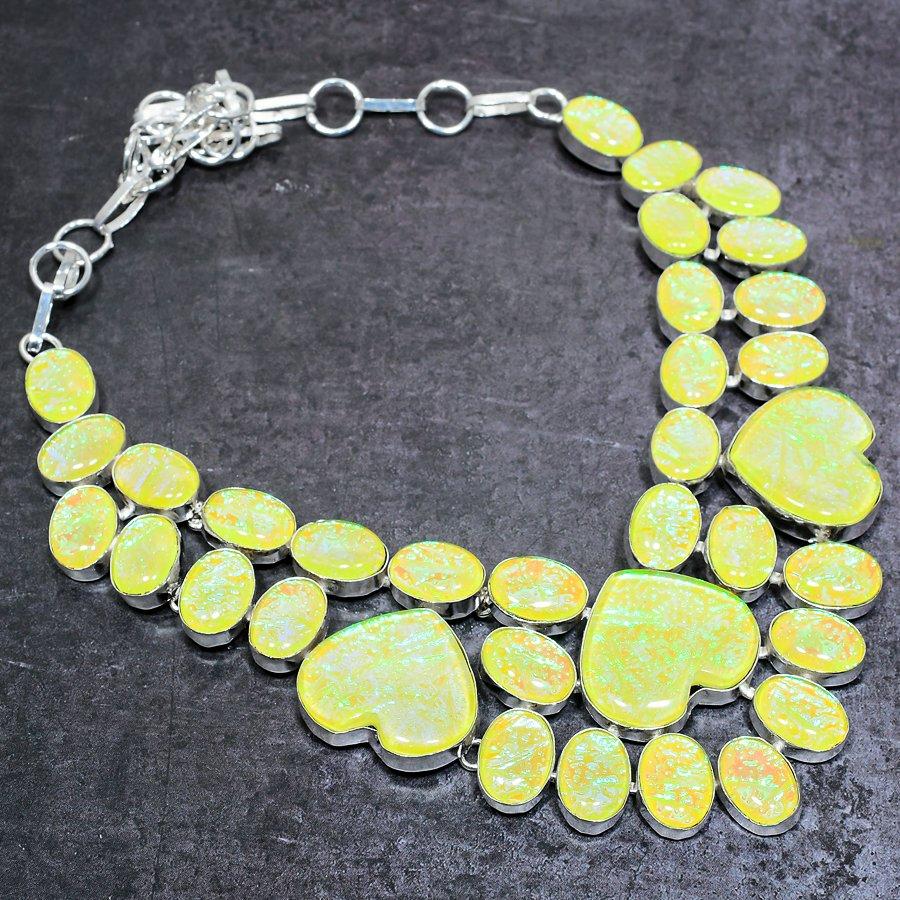Gelber Triplett-Opal Handgefertigter 925 Sterlingsilber Schmuck Halskette 18" D7e93