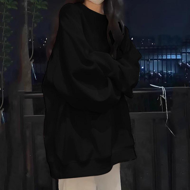 American White Crewneck Velvet Sweatshirt for Women: Autumn/Winter Loose Fit