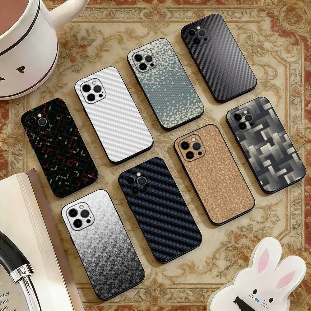 Carbon Fiber Weave Phone Case For iPhone 17, 16,15,14,13,12,11 Plus,Pro Max, Others Soft Black Cover