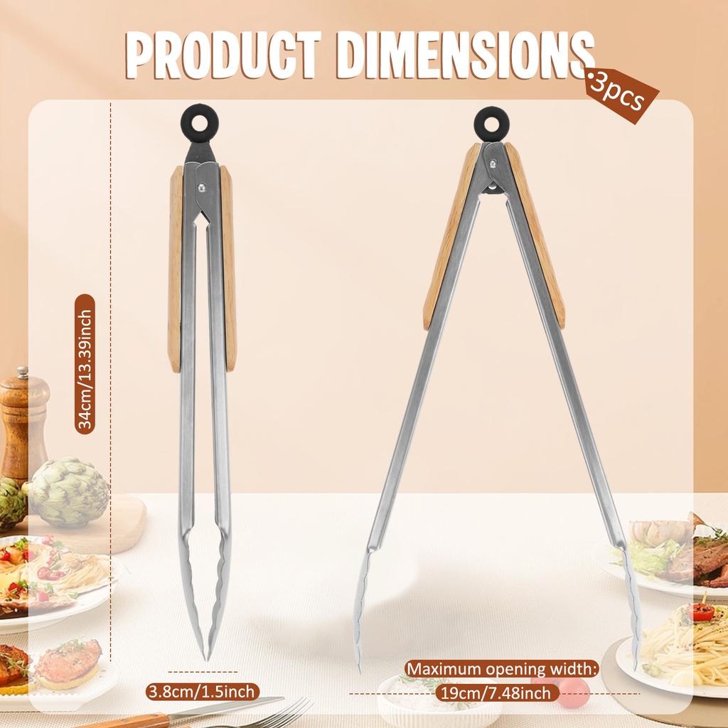 Stainless steel barbecue food tongs with wavy edges strong heat resistance ergonomic handle kitchen cooking tongs