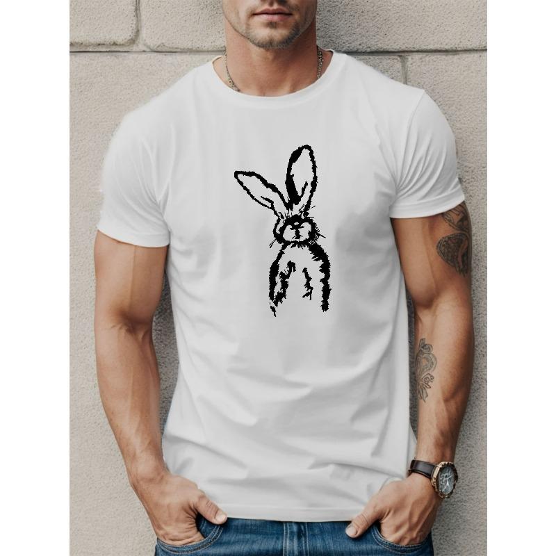 Rozmiary europejskie Męska koszulka z krótkim rękawem Kompatybilna na gorącą pogodę - Lekki letni top casualowy z okrągłym dekoltem z królikiem