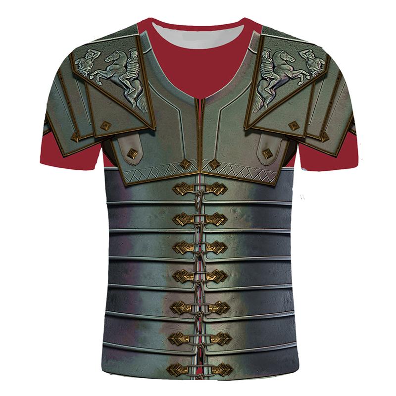 T-shirt Sportiva da Uomo a Maniche Corte Traspirante ad Asciugatura Rapida con Stampa 3D Medievale di Armatura da Cavaliere, Abbigliamento Trendy Street Casual Cosplay
