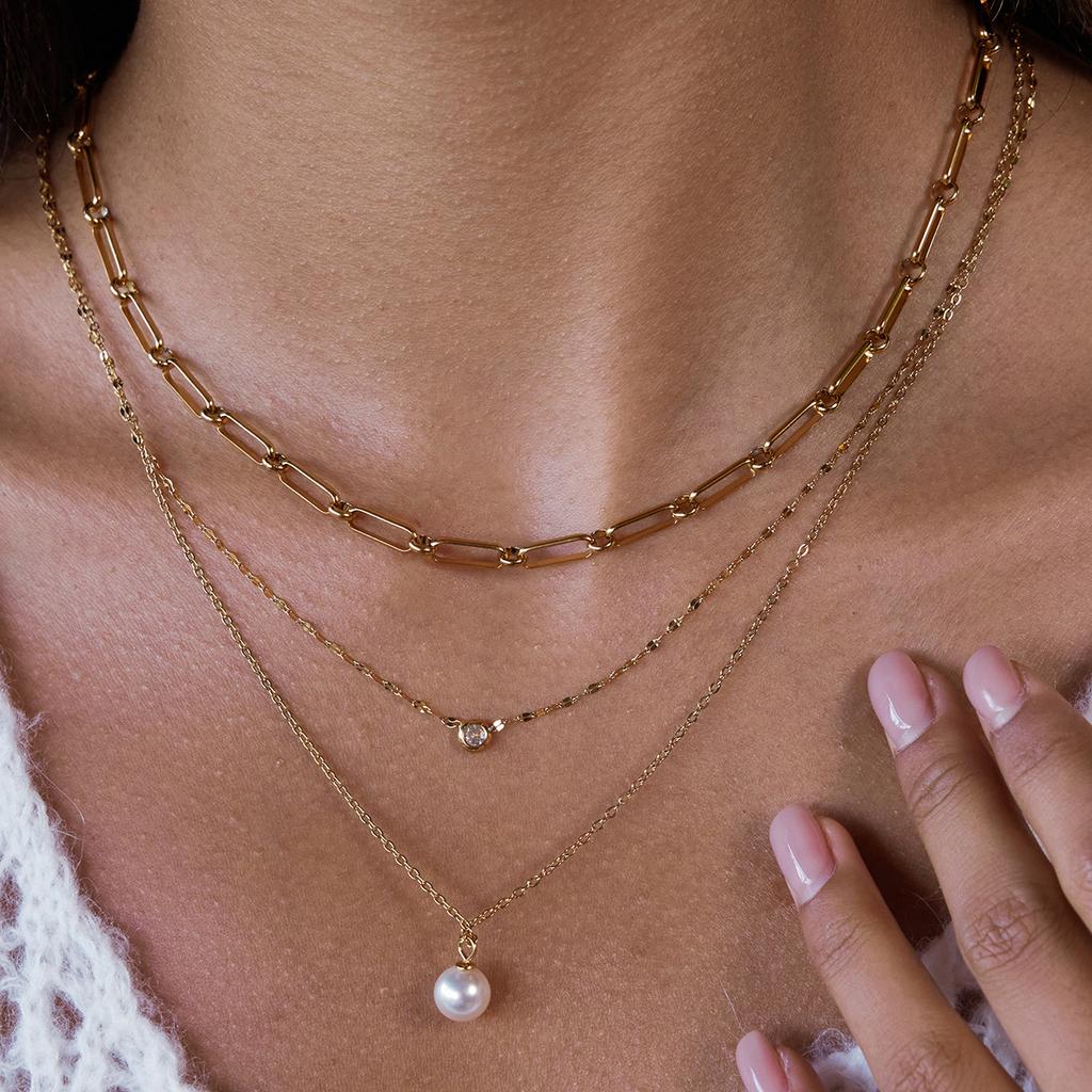 Titanium Steel Imitation Pearl Necklace Collarbone Chain Stainless Steel European and American Zircon Jewelry