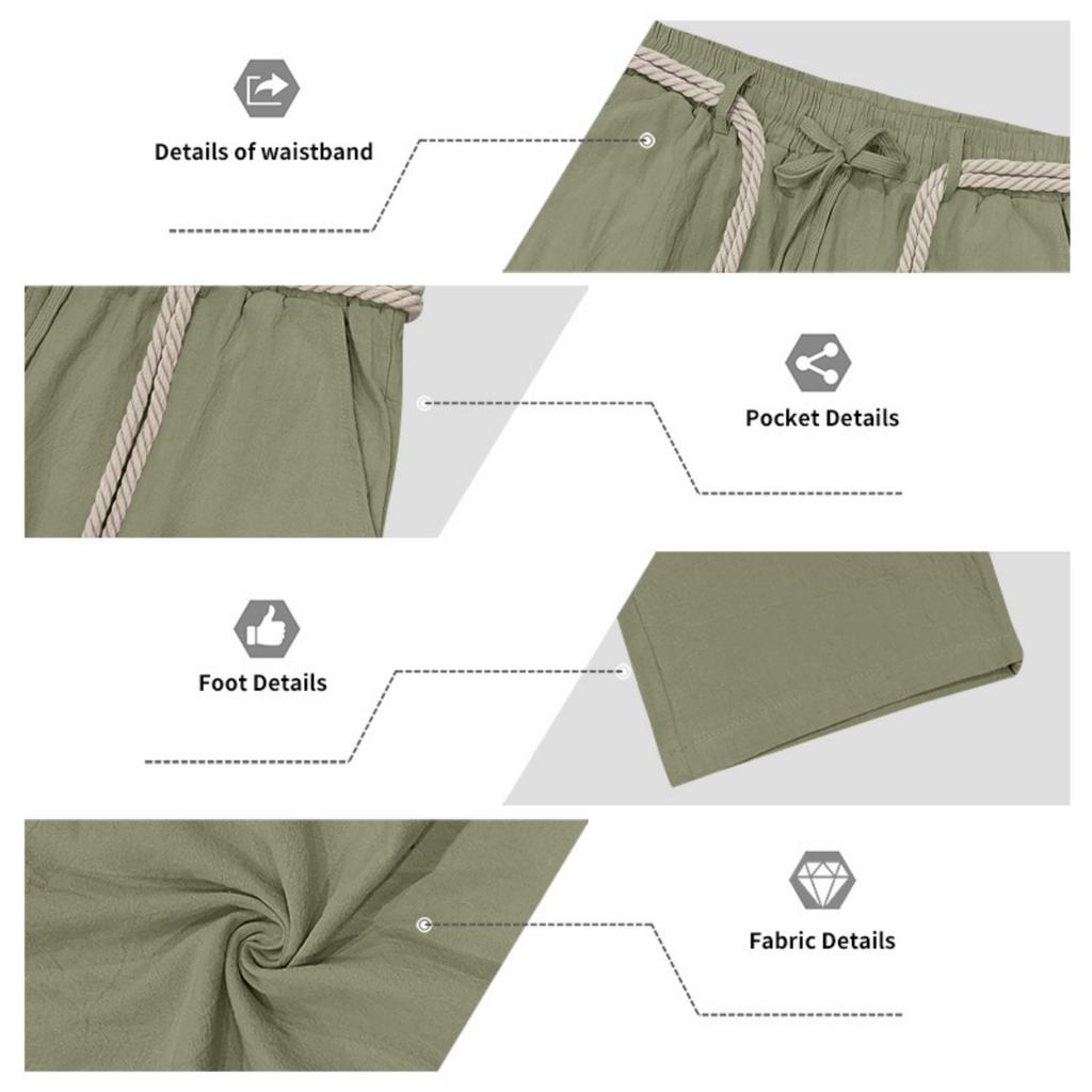 Men's Linen Drawstring Pants Lightweight Breathable Straight Leg Trousers Casual Summer Vacation Commuting Pants