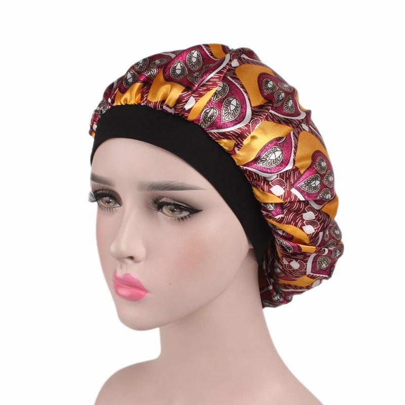 Hair Satin Bonnet For Sleeping Shower Cap Silk Bonnet Bonnet Femme Women Night Sleep Cap Head Cover Wide Elastic Band