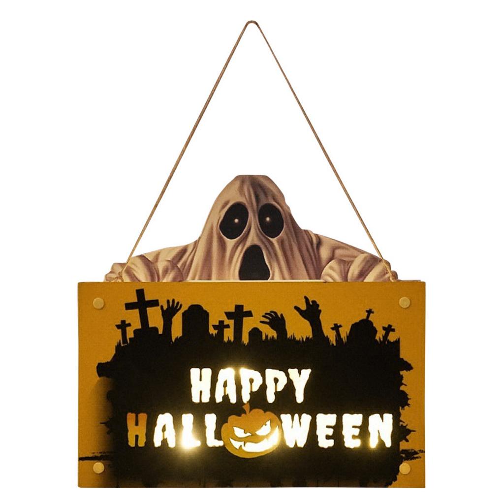 Halloween Wooden House Sign Pendant With Led Lights Wall Crafts Decoration For Gardens Terraces Porches