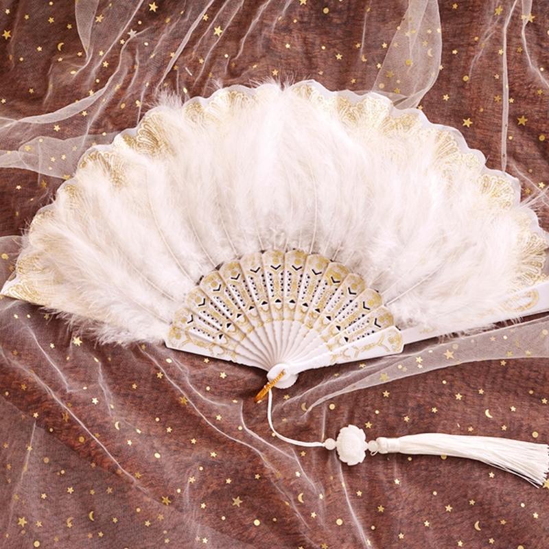 Wedding Feather Hand Fan Handmade Retro Lace Feather Fans for Wedding Party Gift Chinese Luxurious Wedding Decoration