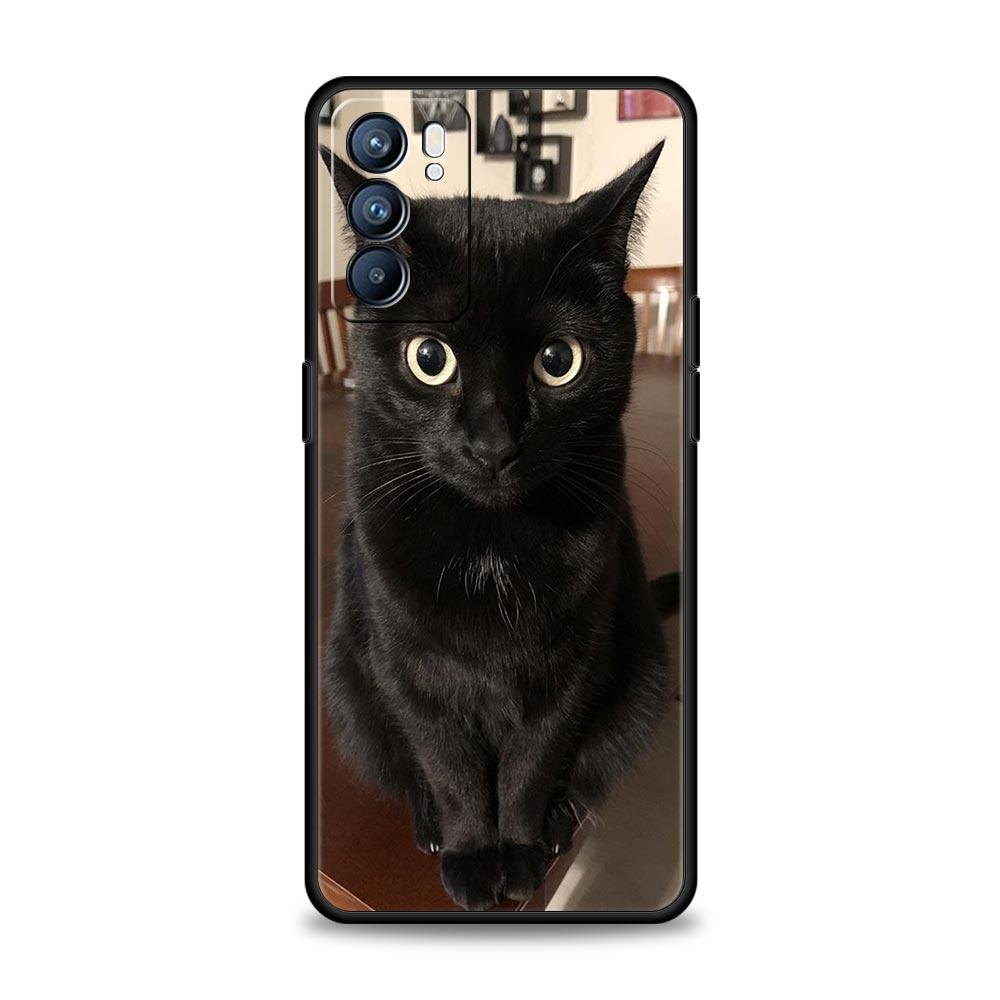Black Cat Staring Eye Case for Oppo Find X6 Pro X5 A54 A53 A52 A9 A15 A95 A17 A16 A76 A74 A57 A31 A3s Reno8 Reno6 Pro 5G Cover