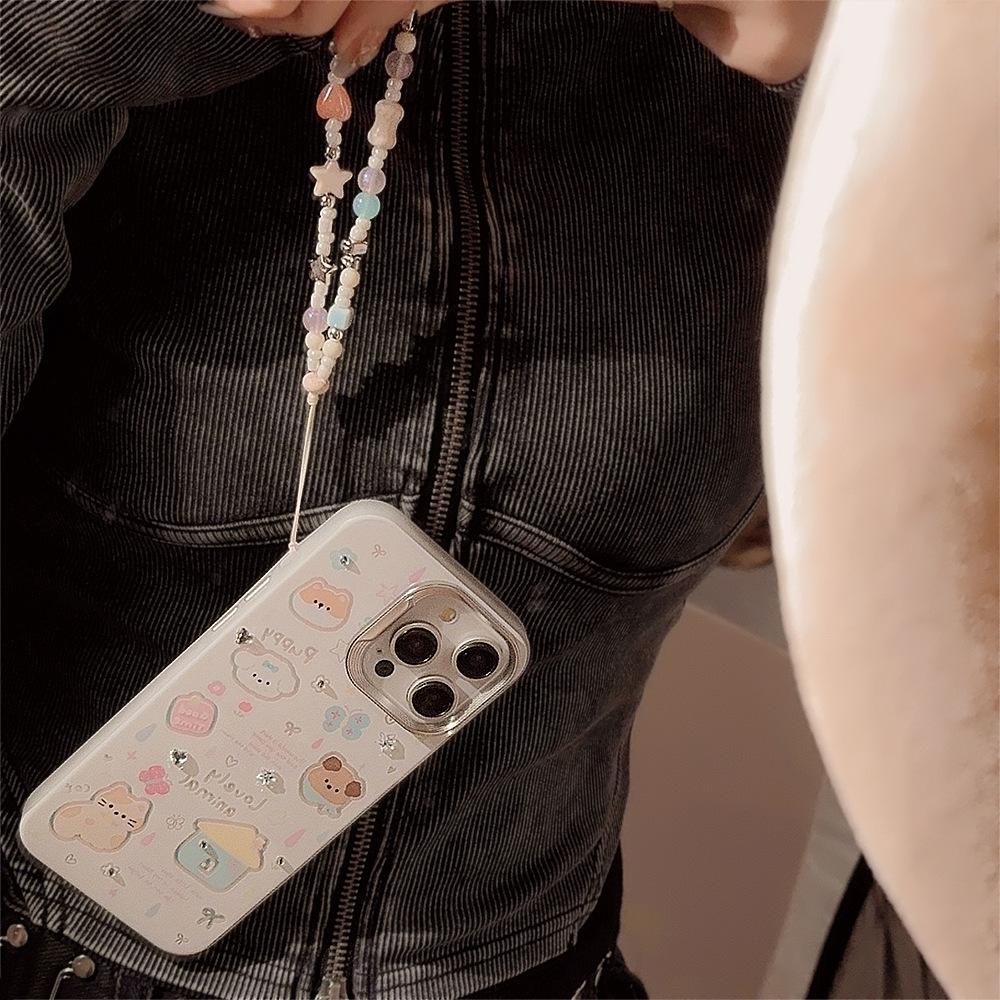 Cartoon Doodle Puppy Cat Suitable for Apple 15pro Max Mobile Phone Case Iphone14 Hanging Chain 16 Hard 13