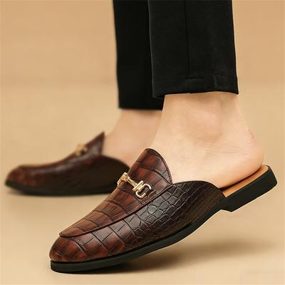 Summer New Crocodile Pattern Half Slippers Shoes for Men Casual Patent Leather Mules Moccasins Breathable Loafers Zapatos Hombre