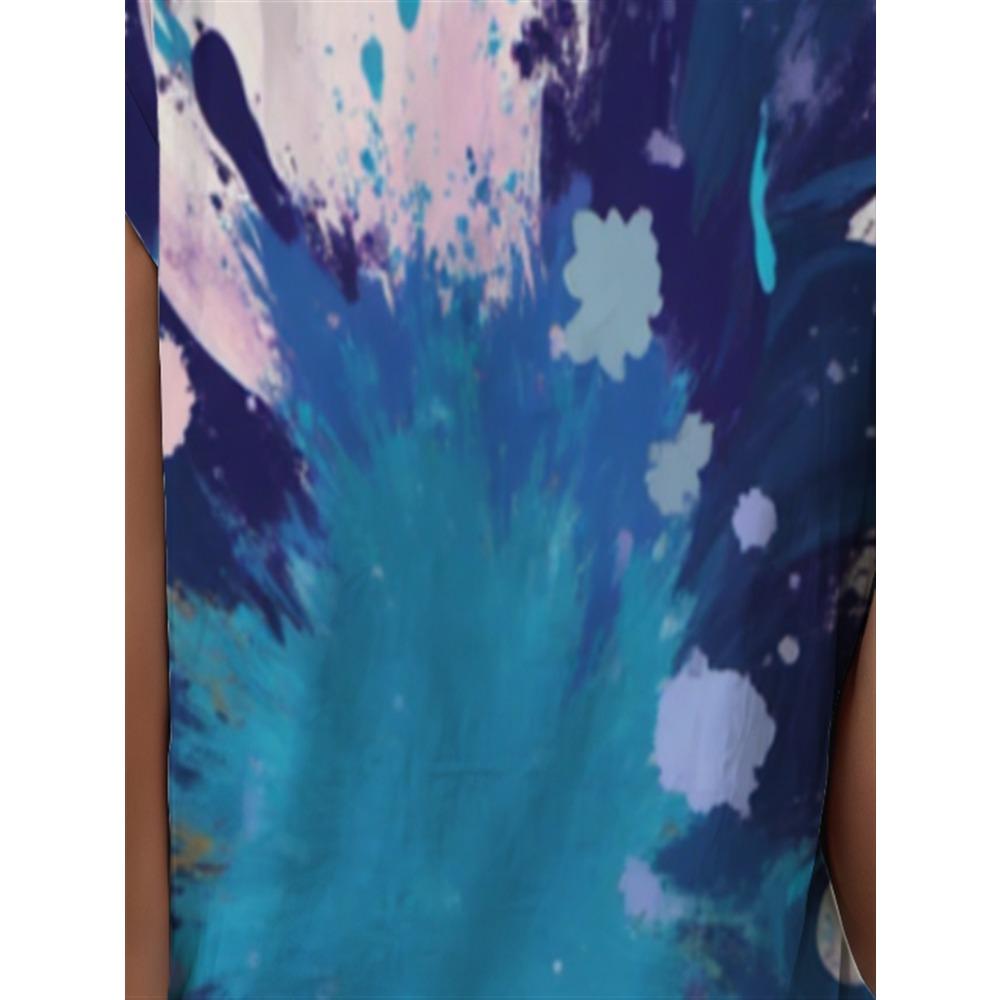Women's Loose Round Neck T-shirt, Abstract Blue Art Print, Soft and Breathable Short Sleeves,