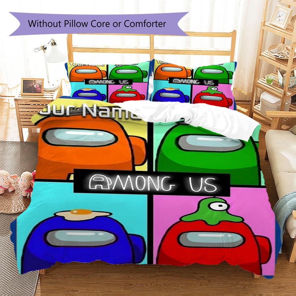 Among Us Custom Name Pattern Bedding,Quilt Set Quilt Cover Pillowcase Home Birthday Gift(1 * Duvet Cover + 2 * Pillowcase, Without Core)