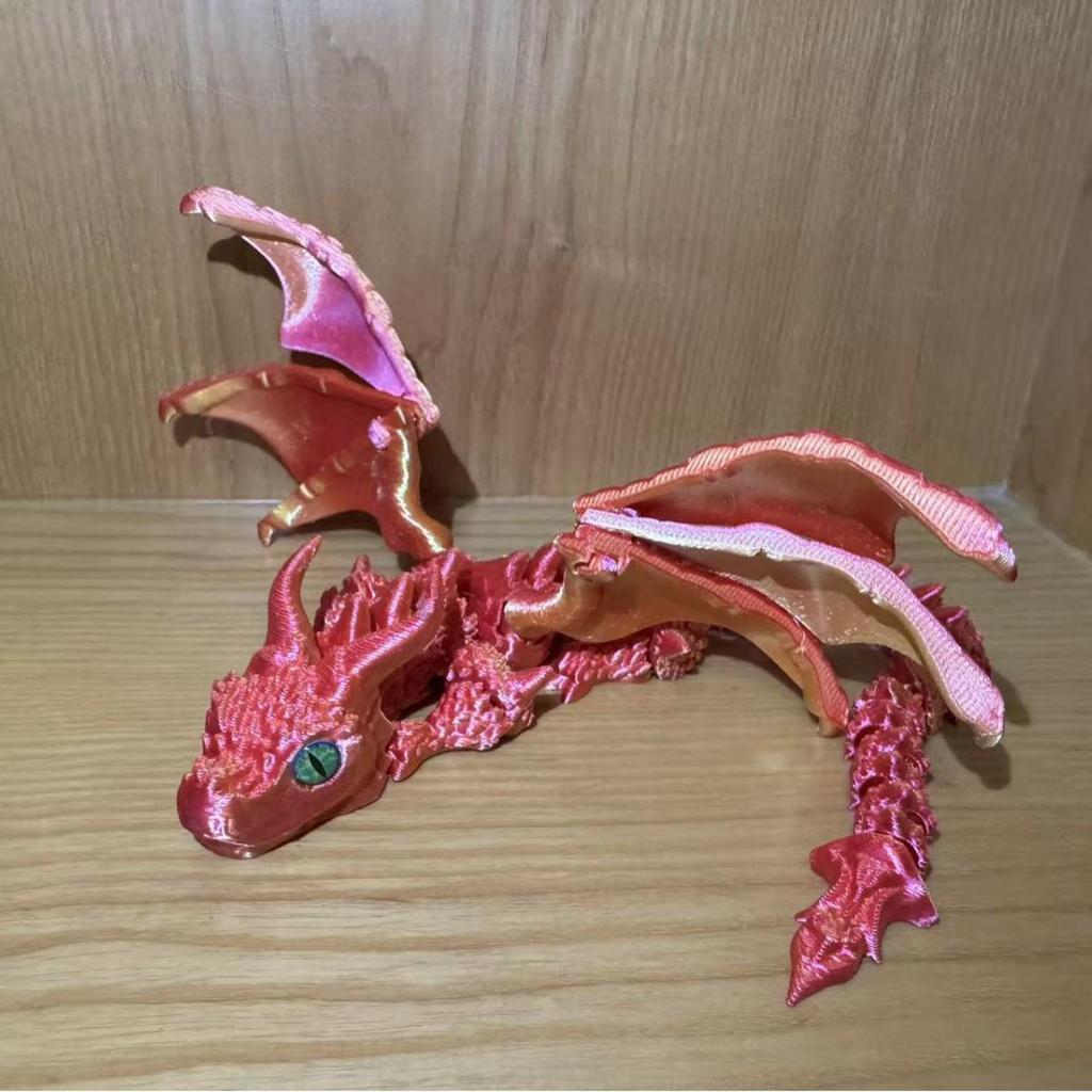 3D Printed Winged Carriage Dragon Figurine with Random Eyes Sculpture Tabletop Animal Theme Decor