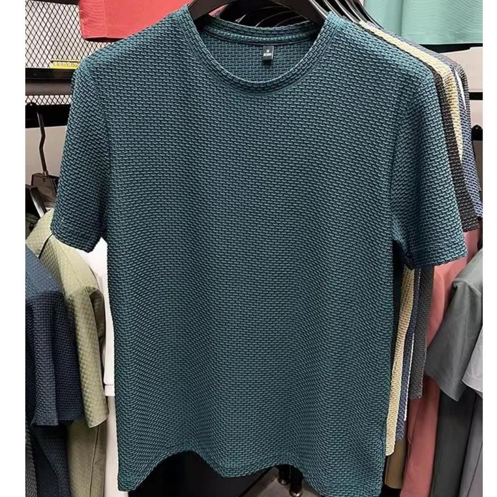 Summer O-Neck T-Shirts Men Ice Silk Mesh Breathable Half Sleeve Top Solid Color Thin Casual Cool Quick-dry Short Sleeve T Shirts