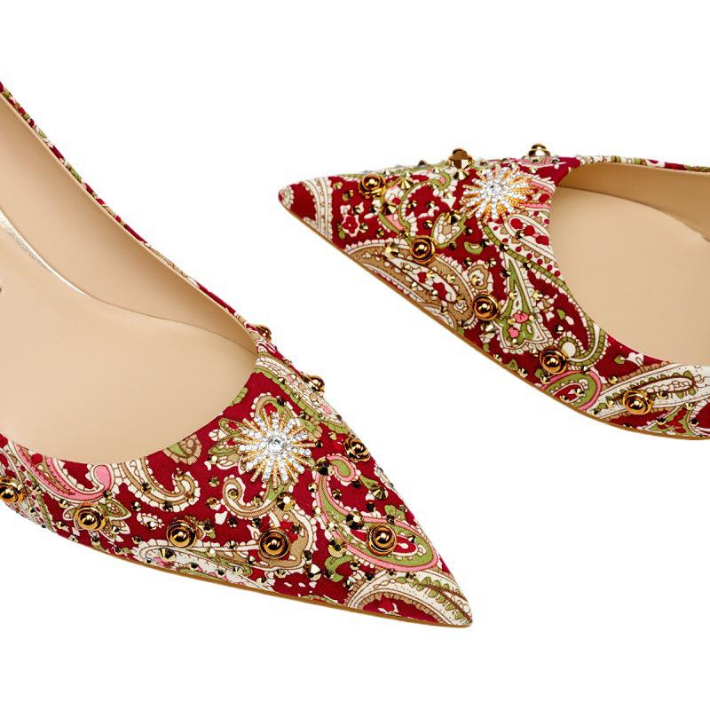 2025 Red Xiuhe Bridal High Heels - Studded Chinese Wedding Toasting Shoes