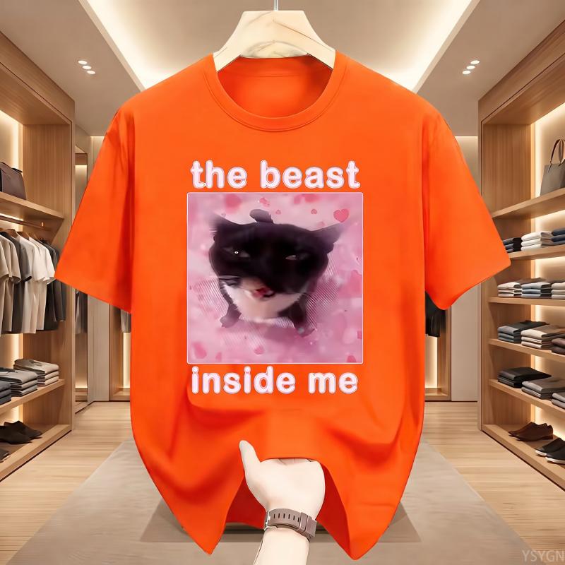 The Beast Inside Me Cat Funny T Shirts Men Cat T-shirt Round Neck Short Sleeve Trendy Tee Shirt T Shirt