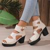 High Heeled Roman Sandals Women's Plus Size 2025 Summer New Thick Heel Cutout Heel Sandals