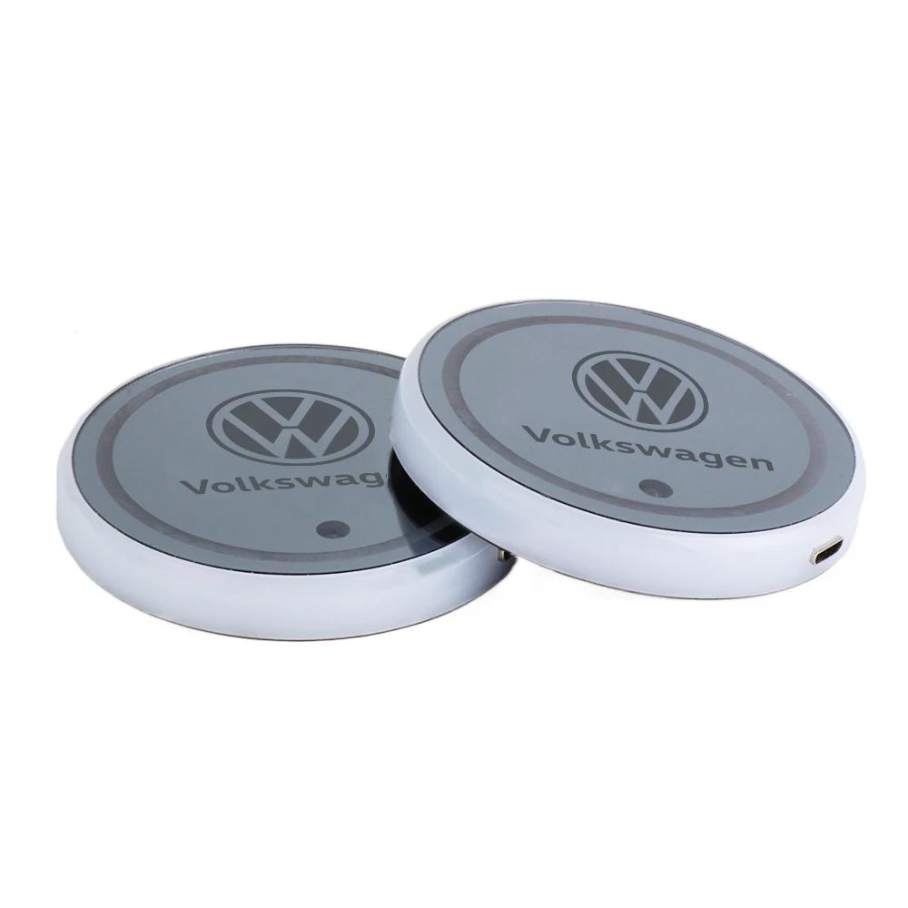 

2025 Hot 2pcs Car LED USB Illuminated Color Ambient Light Water Cup Lamp Pad Anti Slip Mat Pad For Volkswagen VW R GTI Golf 4 Mo