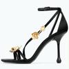 Satin Metallic Floral Design High Heeled Sandal for Women Open Toe Square Toe Naked Strap Sexy Heels Luxury Wedding Bridal Pumps