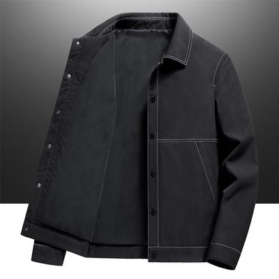 Spring and Autumn New Style Lapel Jacket Men's Casual Fashion Bright Line Top Men's Trendy and Handsome Work Jacket