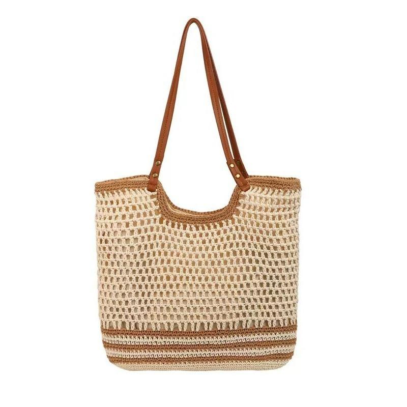 Large Capacity Hand-woven Bag Women's New Versatile Straw Woven Bag Leisure Vacation Shoulder Beach Tote Bag