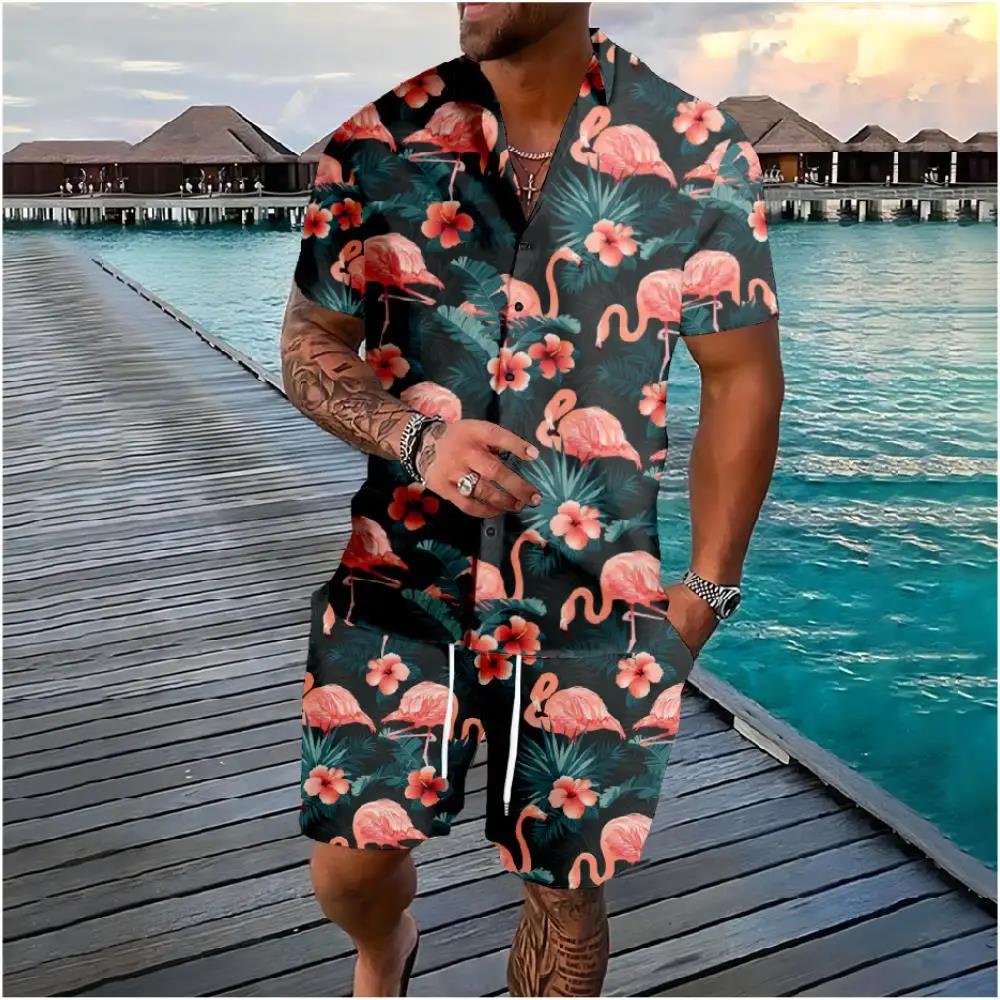 Fashionable Summer Floral 3D Print Men's Set: Short-Sleeve Shirt and Loose Casual Beach Shorts