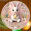 Welcome Easter Bunny & Egg Wooden Sign, Round Front Door Decor, Floral Spring Wall Hanging - Ideal Easter Gift