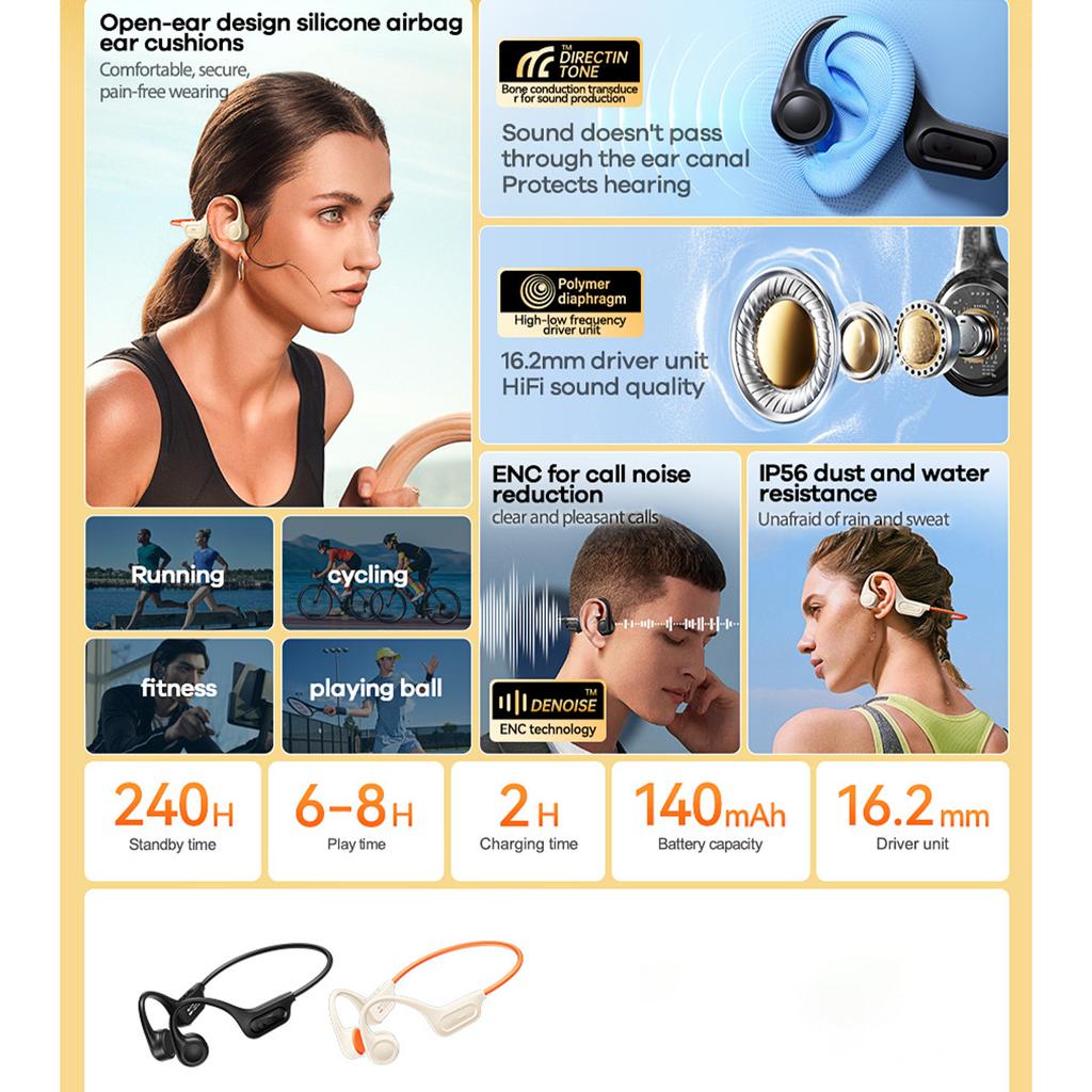 Bone conduction sports wireless earphones ultra-light bone conduction music wireless bluetooth earphones