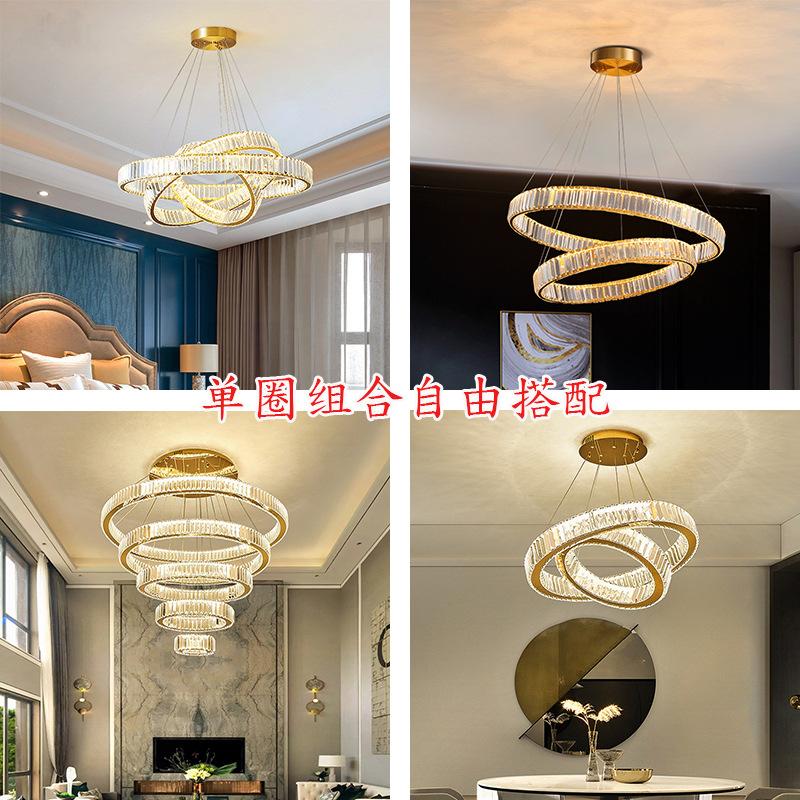 Lampă modernă din cristal pentru sufragerie, oțel inoxidabil, atmosferă, inel, lampă, duplex, vilă, led, cerc creativ, candelabru pentru sufragerie