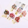 Elegant Kimono Hair Clip Metal Tassel Traditional Fan Shape Hairpin Sakura Flower Cloth Flower Hair Accessories Kids Girls