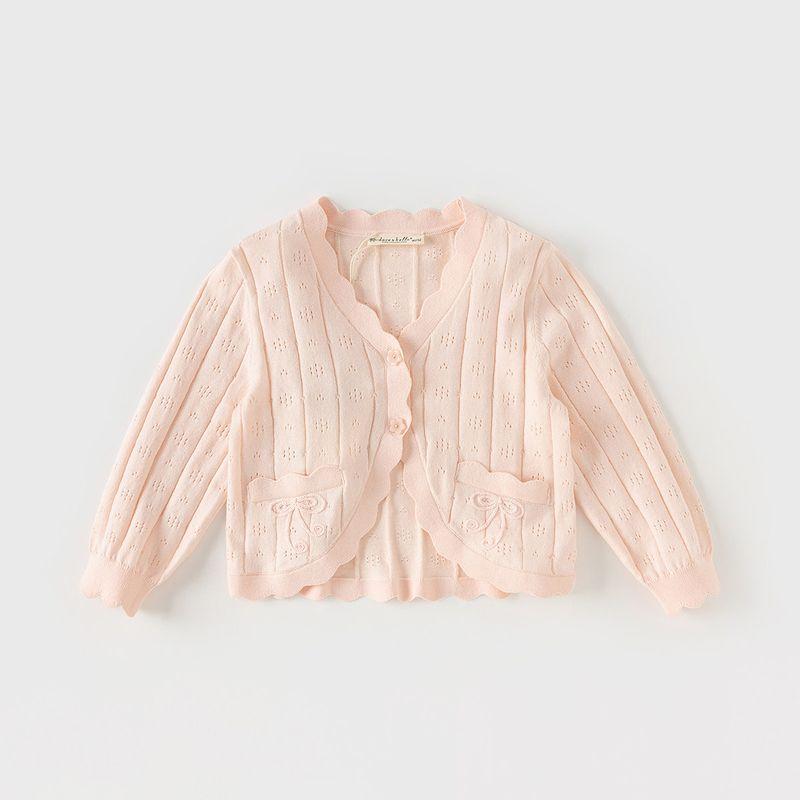 David Bella Children s Thin Sweater Cardigan Summer New Style Girls  Pure Cotton Knitwear Girls  Air Conditioning Shirt Children s Clothing Cloud Powder [Spot] 100