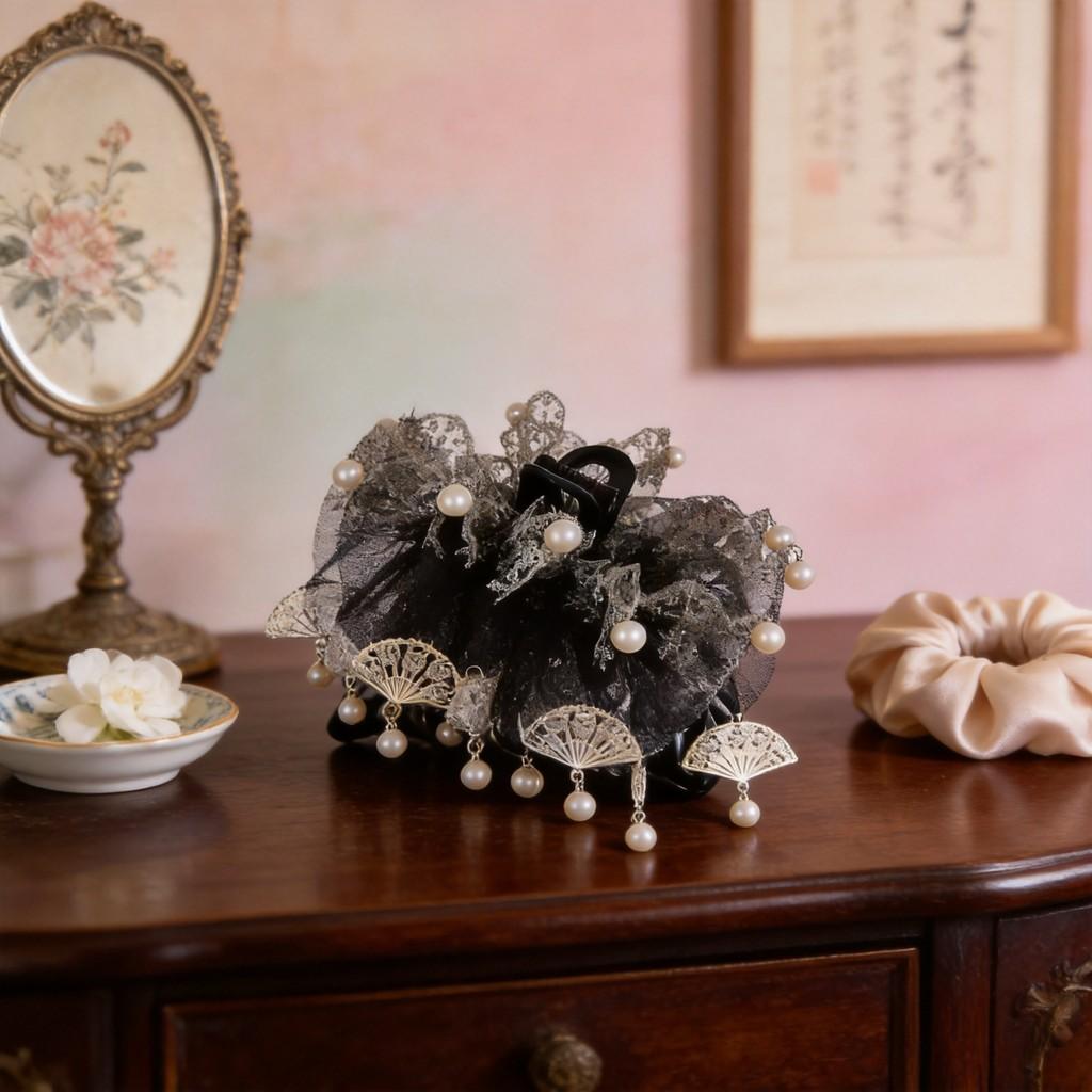 Traditional Fanshaped Hair Claw Clip Handmade Vintage Style Hair Accessory For Women