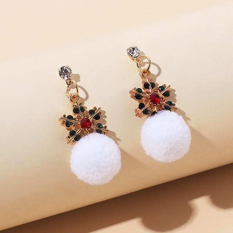 Korea Dongdaemun ins wind winter cute hairball earrings Douyin Internet celebrity rhinestone temperament earrings