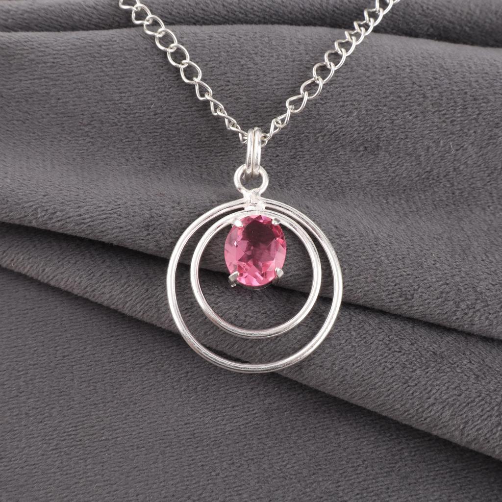 Pink Tourmaline Jewelry, 925 Solid Sterling Silver Gemstone Pendant, Handmade Jewelry, For Memorial Day
