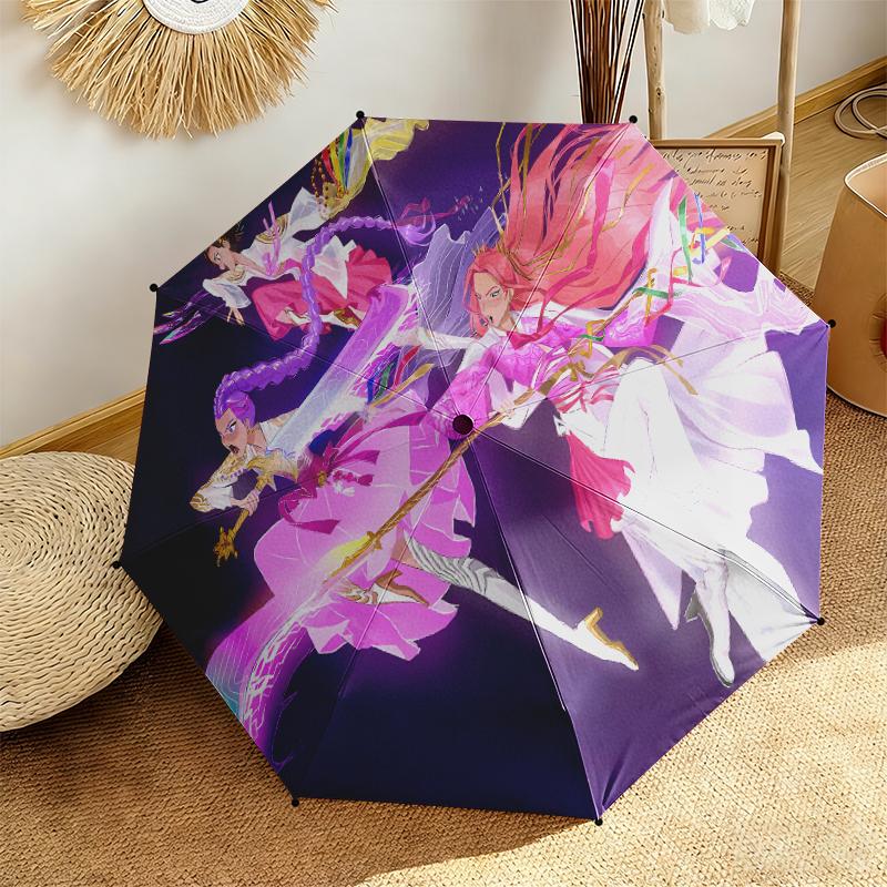 1pc K-Pop Devil Hunter Series Umbrella Portable Folding Umbrella Iron Frame Hole Bone Structure Outdoor Home Umbrella
