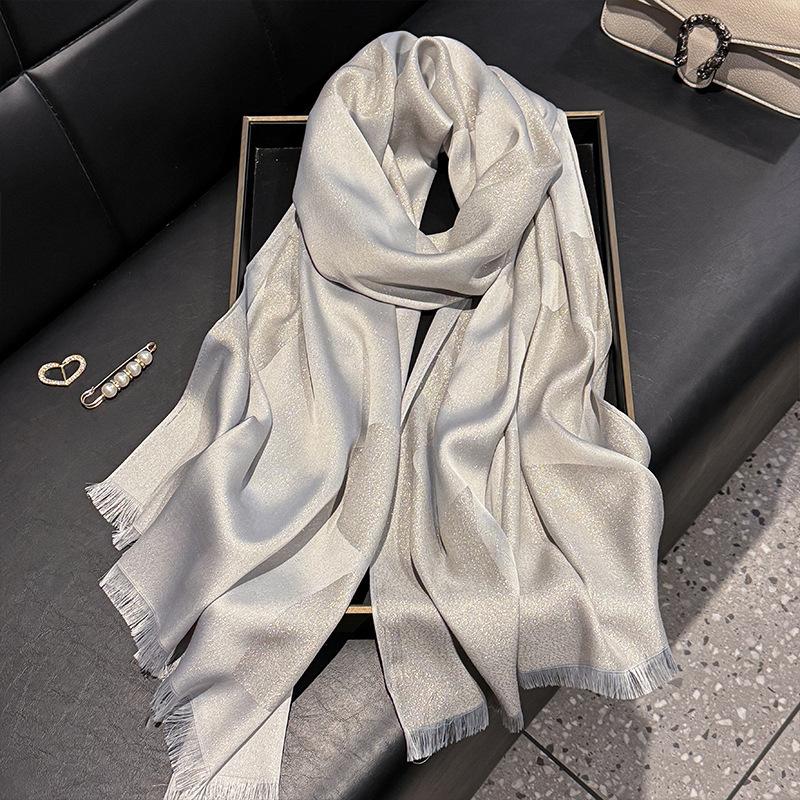 

Scarf for Women New Style Elegant and Versatile Printed Long Scarf Imitation Silk Scarf Double-sided Gold Wire Sunscreen Shawl 180*70CM