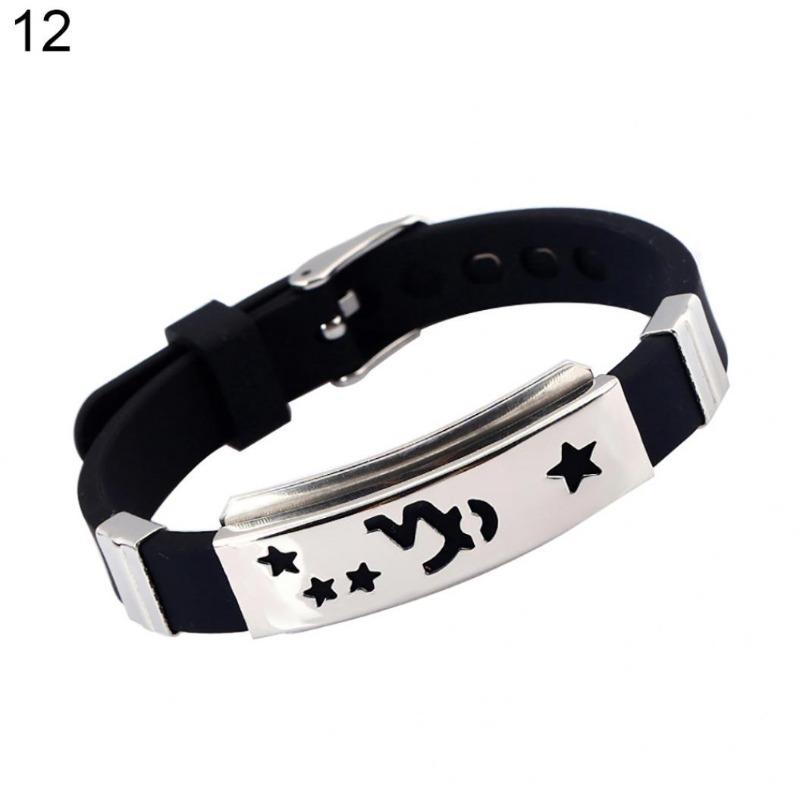 Herren-Horoskop-Armband aus Edelstahl mit Silikon-Armband und Verschluss