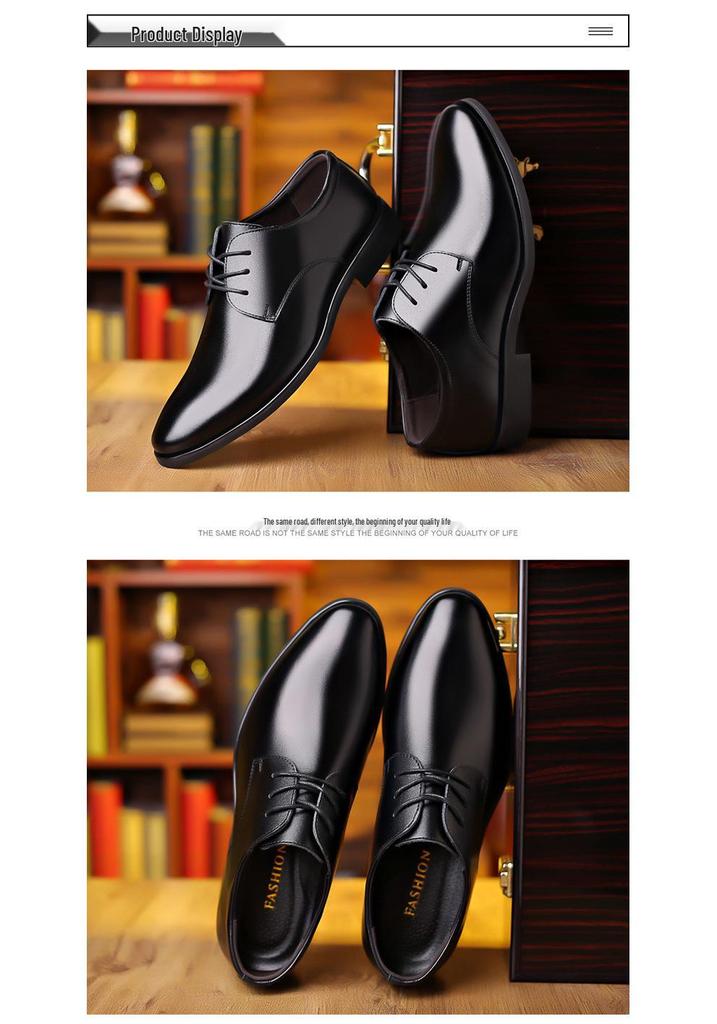 Men's Large Leather Lace-up Formal Shoes - Korean Style Black Work Shoes