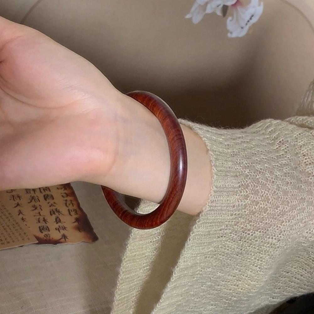 Chinese Ethnic Style Sandalwood Bracelet Wide Round Retro Hand Ring Sandalwood Bangle  Student
