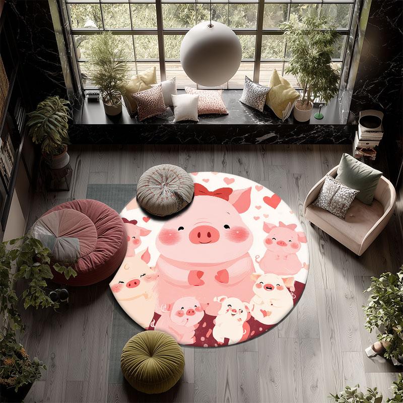 Pig Pattern Round rug,Carpet Rug for Living Room Bedroom Playroom ,Non-slip Floor Mat,Holiday Gifts and Birthday Gifts.