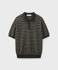 Yunionbeullu Hard Twist 2Line Stripe Polo Knit [Earth Khaki]